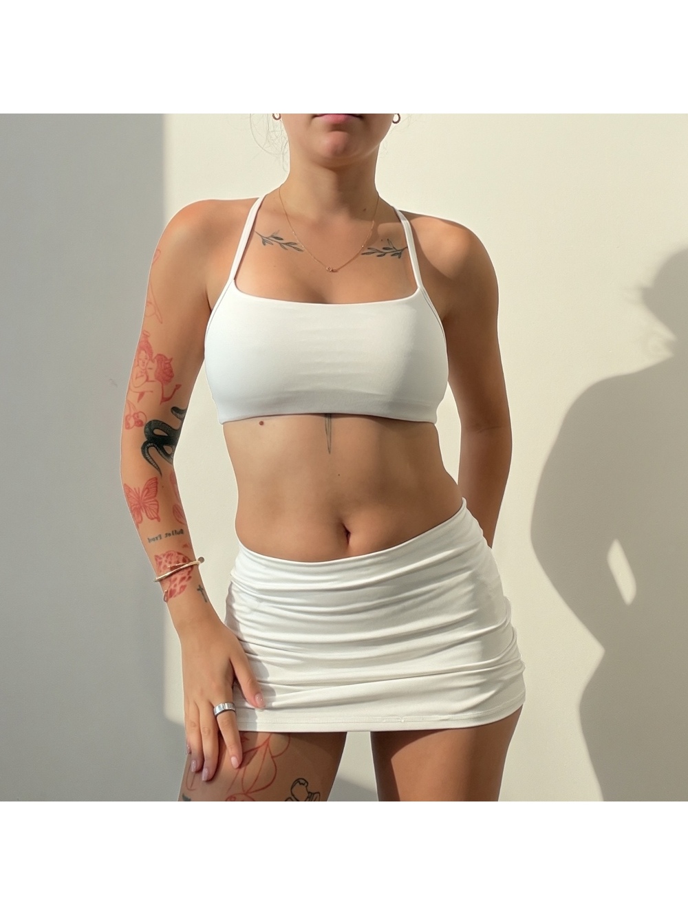 Garage mini skirt and sports bra set in white